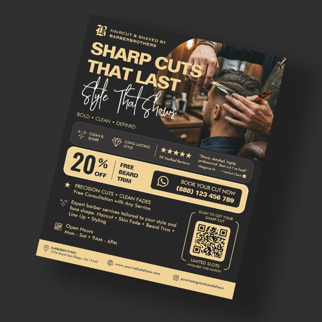 Barber Black Elegant Barber Shop Reklam Flygblad (Barber Black Elegant Barbershop Promo Flyer
)