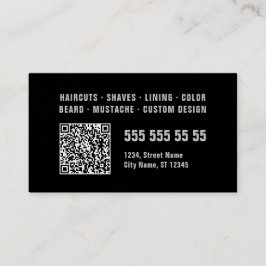 Barber Black Grått Bold Typography QR-kod Visitkort