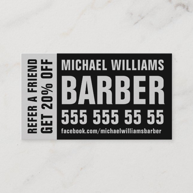 Barber Black Grått Bold Typography-referenskort Rabattkort (Framsida)
