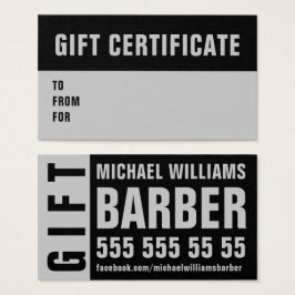 Barber Black Grått Typography Gift Sertificate Car Visitkort