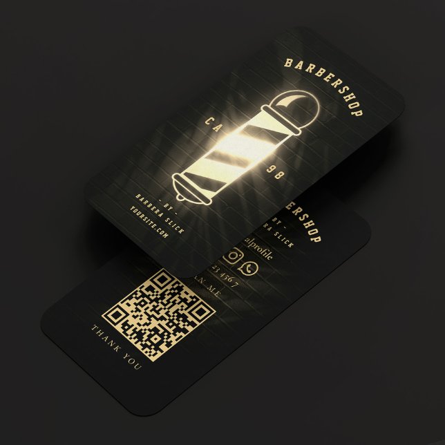 Barber Black Guld Pole Retro Modern Barbershop Visitkort (Barber Black Gold Pole Retro Modern Barbershop Business Card
)
