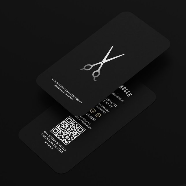 Barber Black Silver Sax Minimal Frisörsalong  Visitkort (Barber Black Silver Scissor Minimal Barbershop Business Card
)