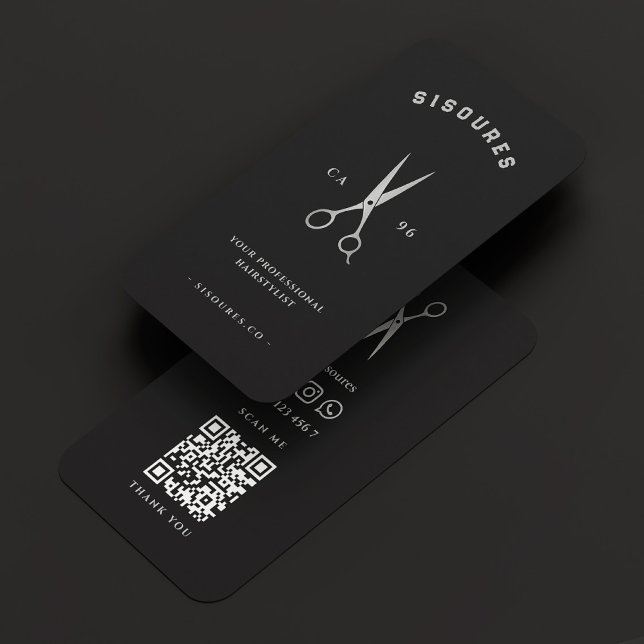 Barber Black Silver Sissors Barbershop Minimal Visitkort (Barber Black Silver Scissors Barbershop Minimal Business Card
)