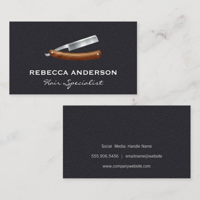 Barber Blade | Läderbakgrund Visitkort (Fram/baksida)