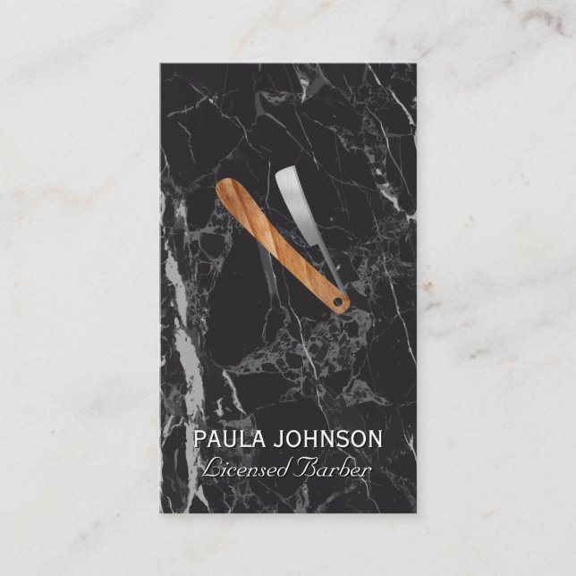 Barber Blade | Svart marmor Visitkort (Framsida)