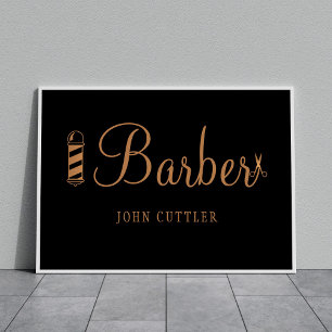 Barber-butikens hårstylist namn guld svarta logoty poster