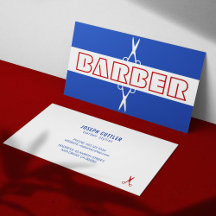 Barber-butikens moderna rödblåvita Affärskort
