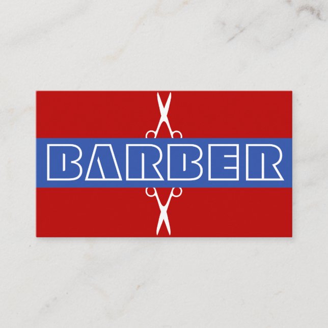 Barber-butikens moderna vita blåblå visitkort (Framsida)