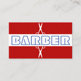 Barber-butikens moderna vita blåröda Affärskort Visitkort