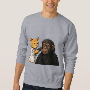 Barber Cat & Chill Gorilla Sticker Lång Ärmad Tröja