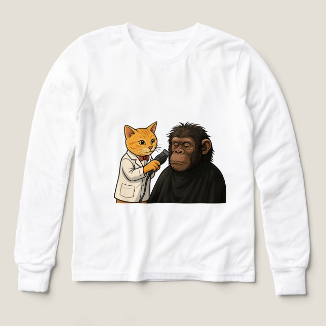 Barber Cat & Chill Gorilla Sticker T Shirt (Design framsida)