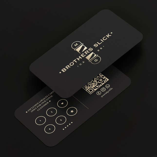Barber Classic Guld Pole Barbershop Black Loyalty Visitkort (Barber Gold Pole Black Modern Barbershop Loyalty Business Card
)