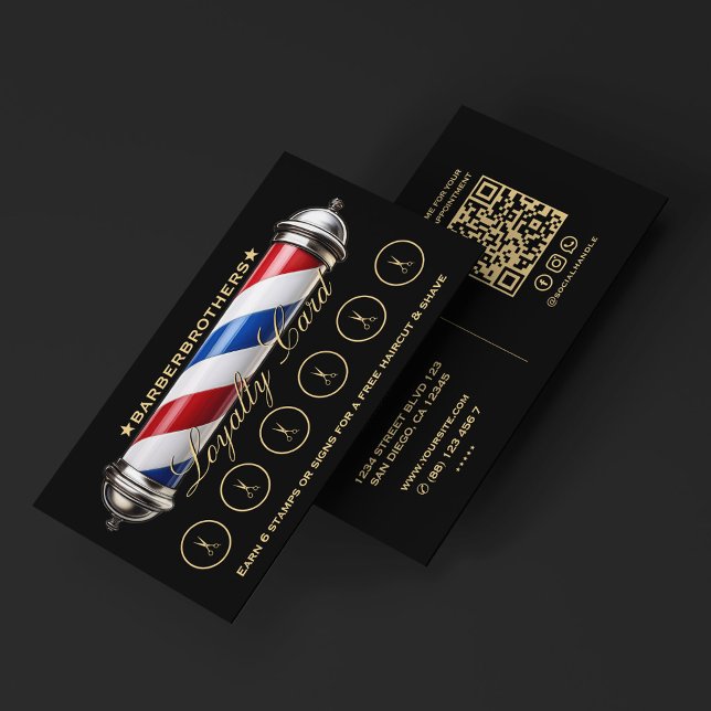 Barber Classic Pole Barbershop Lojalitetsbelöninga Visitkort (Barber Classic Pole Barbershop Loyalty Rewards Business Card
)