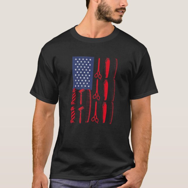 Barber För manar Coola Hairstylist American Flagga T Shirt (Framsida)