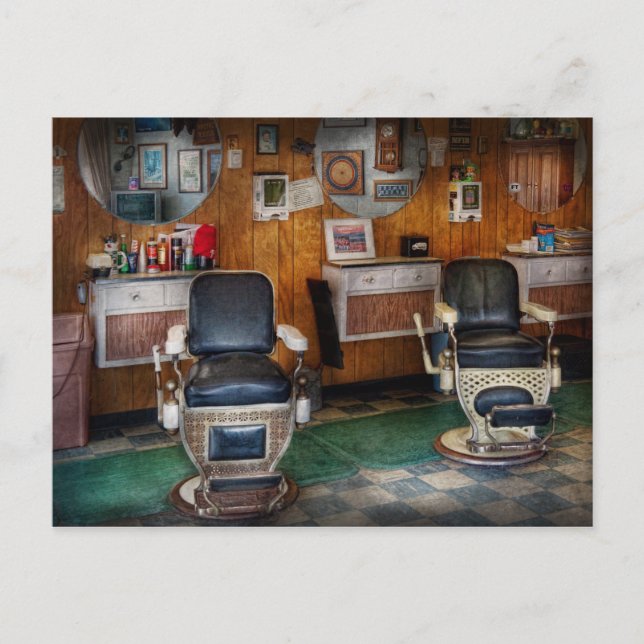 Barber - Frenchtown, NJ - Två gamla barberstolar  Vykort (Framsida)