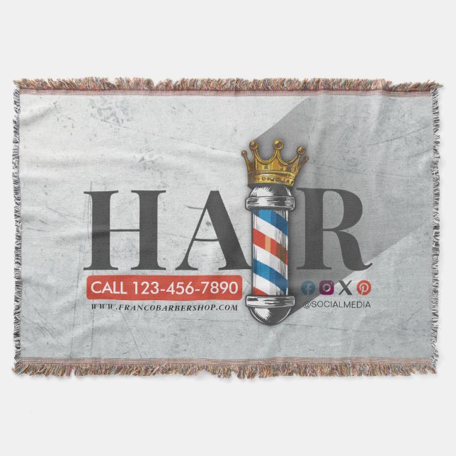 Barber Frisörsalong King Crown Barber Stång Frisör Filt (Framsidan)