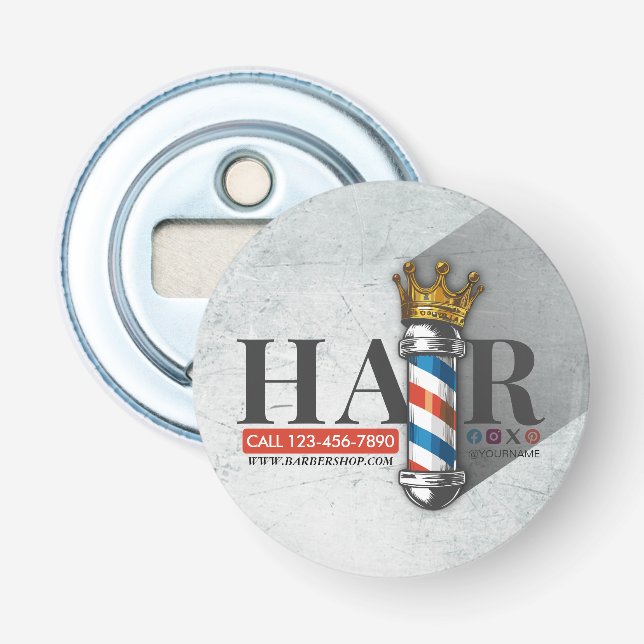 Barber Frisörsalong King Crown Barber Stång Frisör Flasköppnare (Framsidan)