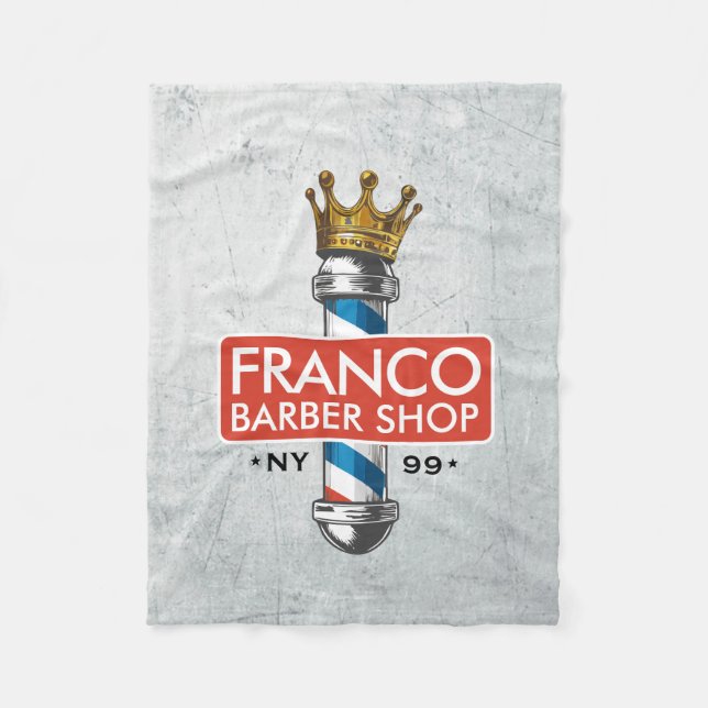 Barber Frisörsalong King Crown Barber Stång Frisör Fleecefilt (Framsidan)