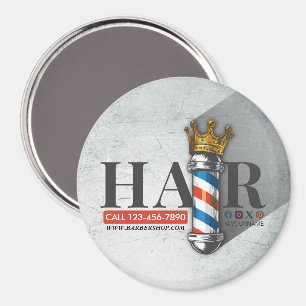 Barber Frisörsalong King Crown Barber Stång Frisör Magnet