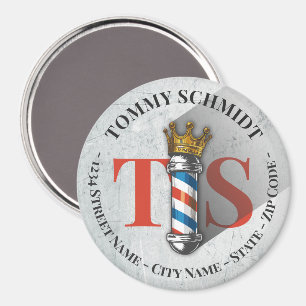 Barber Frisörsalong King Crown Barber Stång Frisör Magnet