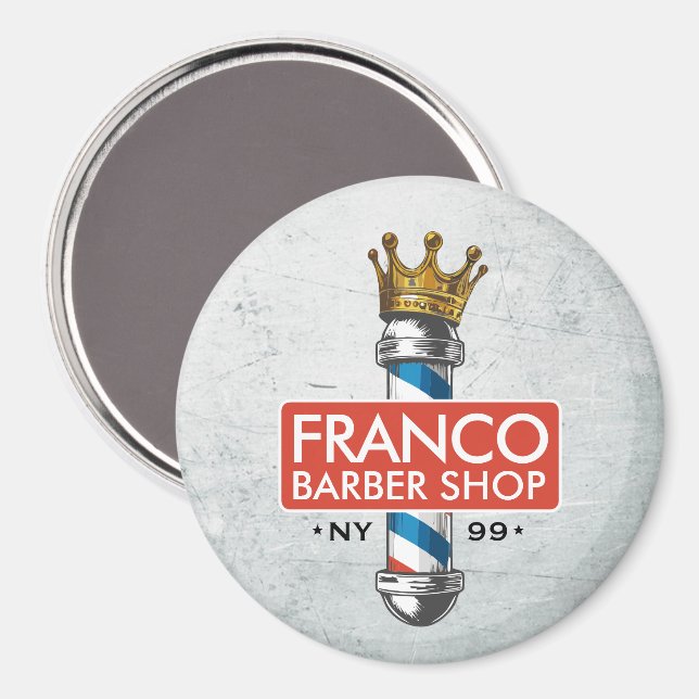 Barber Frisörsalong King Crown Barber Stång Frisör Magnet (Front/Back)