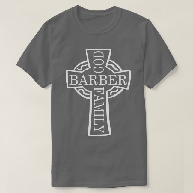 Barber God Family Kristus Hair Beard Sissors Gift T Shirt (Design framsida)