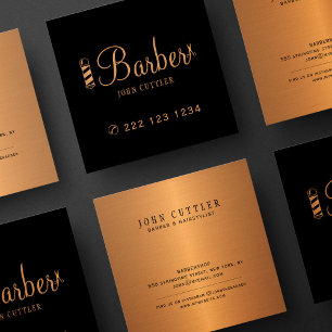 Barber guld-saxpole-barberbutik fyrkantigt visitkort