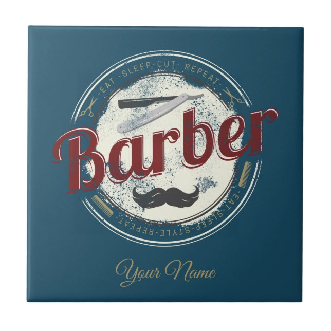 Barber Hair Hustler Hairdresser Retro Hairstylist Kakelplatta (Framsidan)