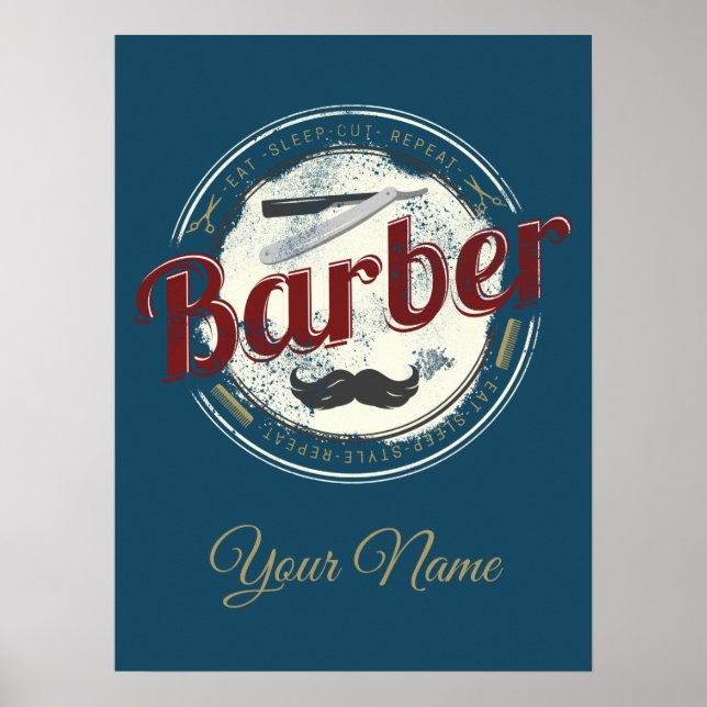 Barber Hair Hustler Hairdresser Retro Hairstylist Poster (Framsidan)