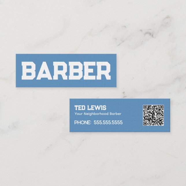 Barber Hair Salon QR Mini Visitkort (Fram/baksida)