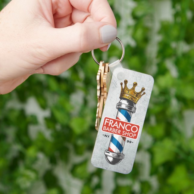 Barber Hair Shop King Crown Barber Pole Hair Salon Nyckelring (Hand)