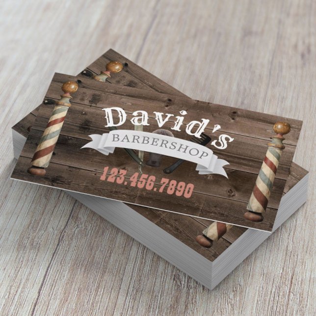 Barber Hair Stylist Barbershop Rustic Barn Wood Visitkort (Skapare uppladdad)