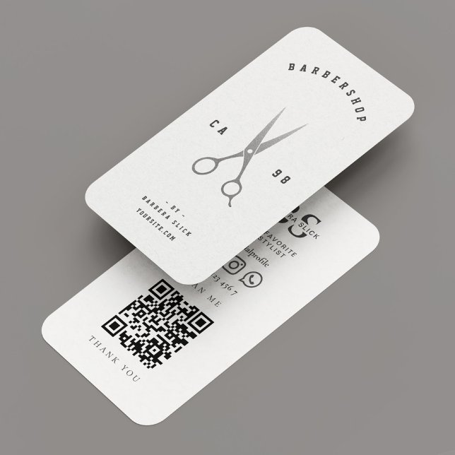 Barber Hair Stylist Silver Sissors Minimal White Visitkort (Barber Hair Stylist Silver Scissors Minimal White Business Card
)