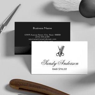 Barber Hair Stylist Simple Elegant Black White Visitkort