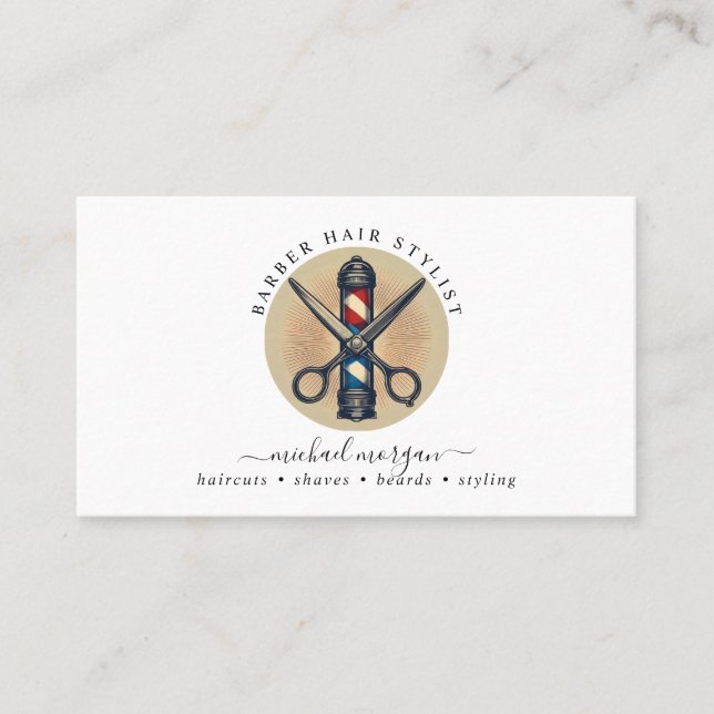 Barber Hair Stylist Sissors Barber Pole Visitkort (Framsida)
