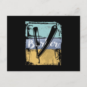 Barber Hairdresser Tee - Vintage Retro Razor Vykort
