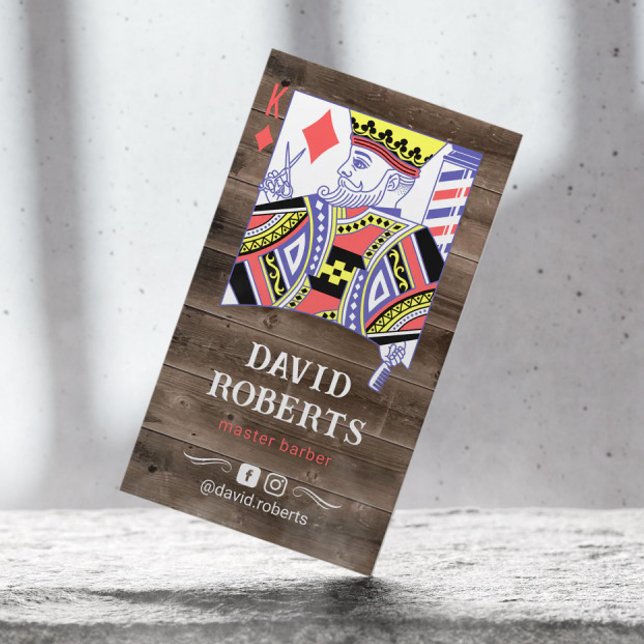 Barber Kung Hairdresser Rustic Wood Hair Stylist Visitkort (Skapare uppladdad)