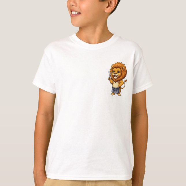 Barber Lejon Frisör Barn T Shirt (Framsida)