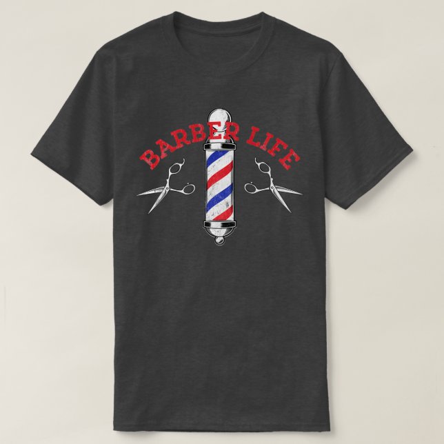 Barber Life Salon Hair Dresser Distress Scissors T Shirt (Design framsida)