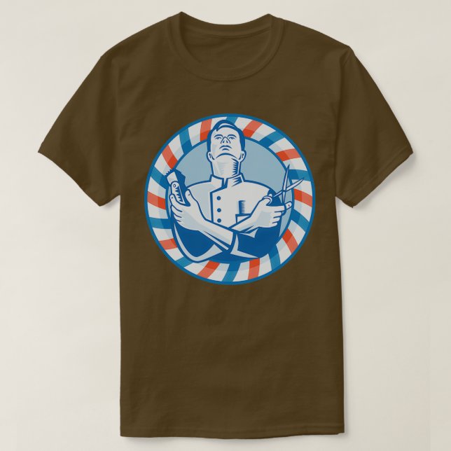 Barber med Clipper Hair Cutter och saxar T Shirt (Design framsida)