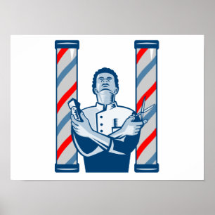 Barber med polhårklippare och saxar Retro Poster