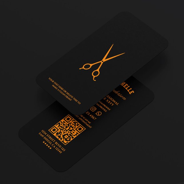 Barber Minimal Barber Salon Svarta Orange Saxar Visitkort (Barber Minimal Barbershop Black Orange Scissors Business Card
)