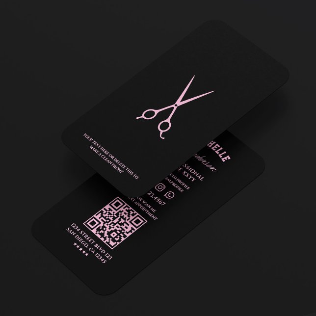 Barber Minimal Svart Rosa Sax Barbershop Visitkort (Barber Minimal Black Pink Scissors Barbershop Business Card
)
