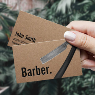 Barber Minimalist Barbershop Rustic Kraft Visitkort