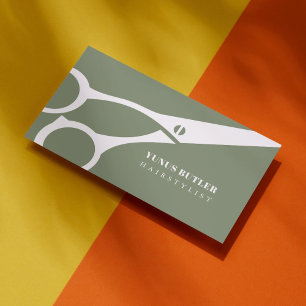 Barber Minimalist Scissor Hair Stylist Sage Grönt Visitkort