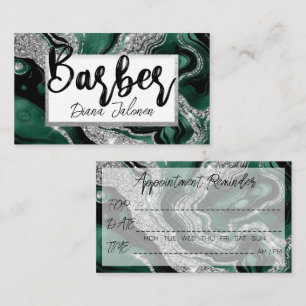 Barber Möte Reminder Silver Grönt Marble Visitkort