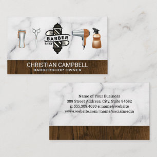 Barber Pole Barber Shop Marble Wood Visitkort