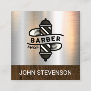 Barber Pole Barber Shop Metallic Brushed Wood Fyrkantigt Visitkort