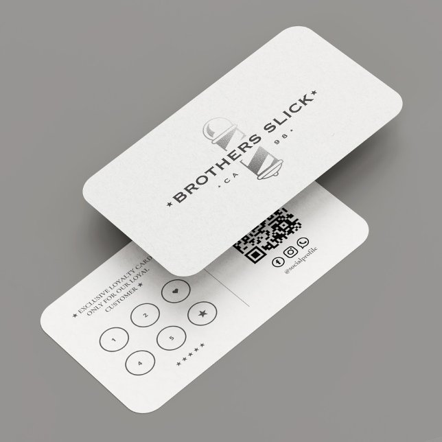 Barber Pole Barbershop Minimal White Loyalty Visitkort (Barber Pole Barbershop Minimal White Loyalty Business Card
)