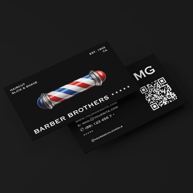 Barber Pole Black Rött vitt blått Barbershop Visitkort (Barber Pole Black Red White Blue Barbershop Business Card
)